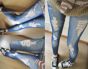 The tight slim pencil pants ripped jeans legging