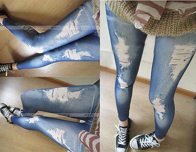 The tight slim pencil pants ripped jeans legging