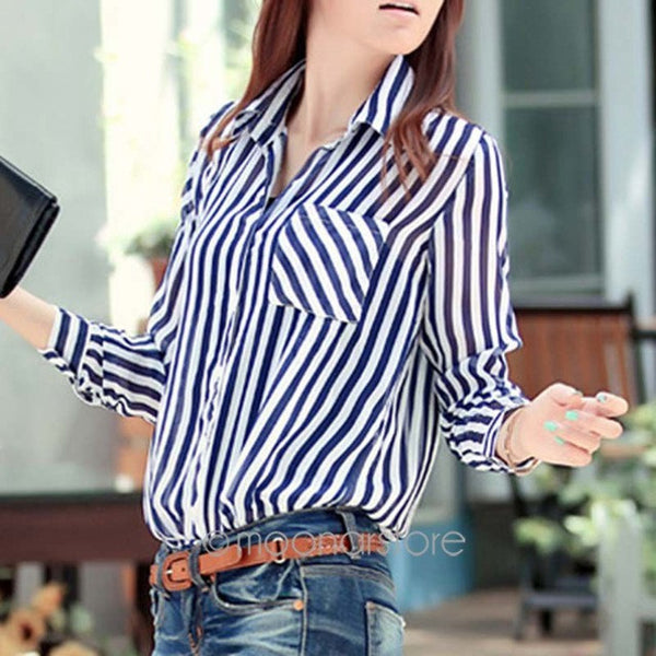 The Striped Long Blouses Shirts
