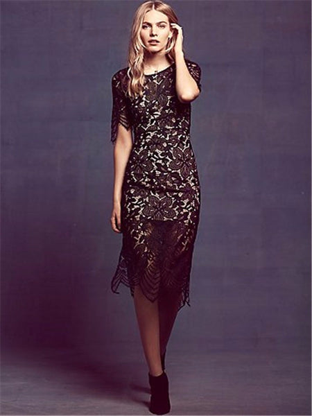 Elegant open lace see through dress