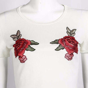 The White Embroidery Short Casual Tee