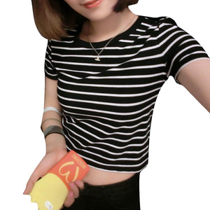 Tops Striped Short Sleeved Kpop