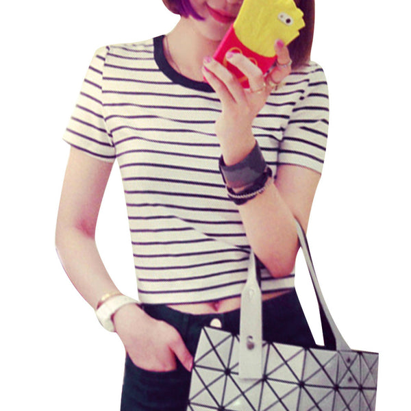 Tops Striped Short Sleeved Kpop