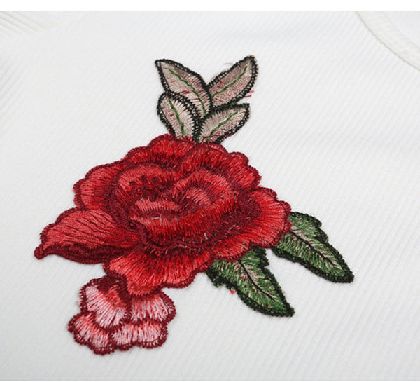 The White Embroidery Short Casual Tee
