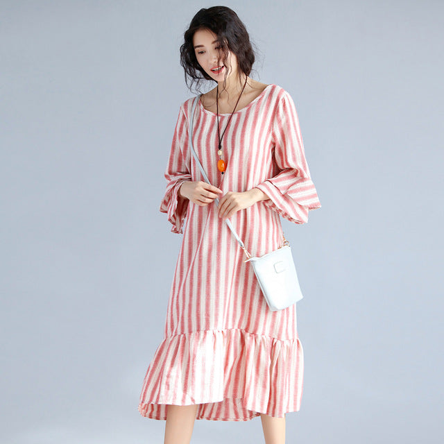 The Stripe Loose Tunic Straight Long Dress
