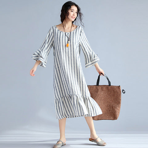 The Stripe Loose Tunic Straight Long Dress