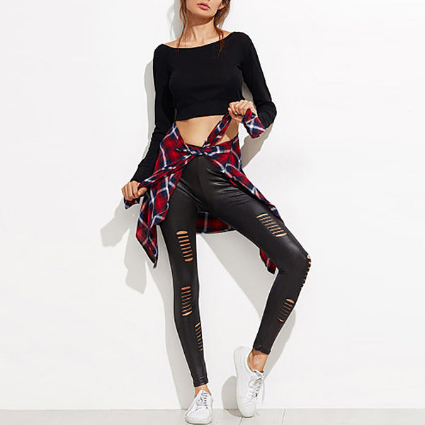 The Black Leggings Leather Hole