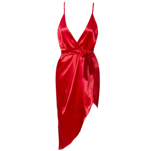 The V sexy satin lace up backless bodycon dress