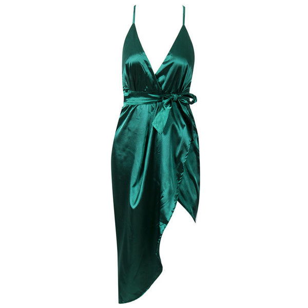 The V sexy satin lace up backless bodycon dress
