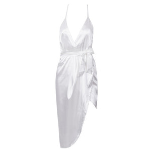 The V sexy satin lace up backless bodycon dress