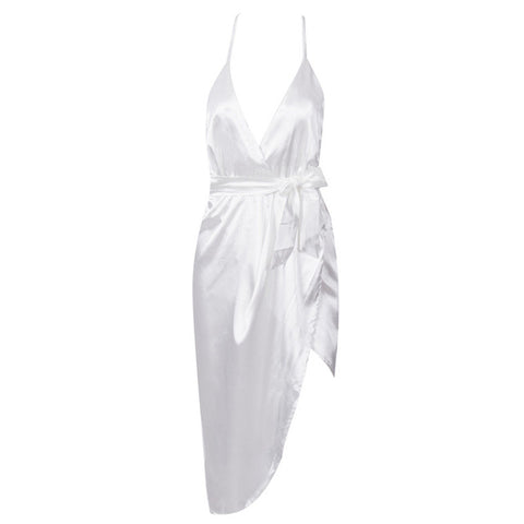 The V sexy satin lace up backless bodycon dress