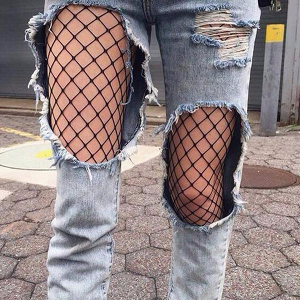 The Black Fishnet Elastic Thigh High