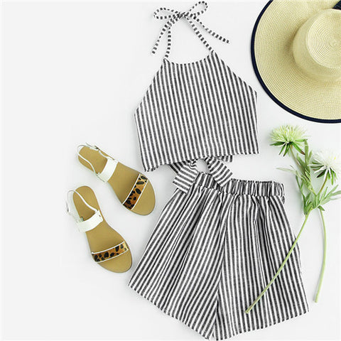 The Black and White Striped Halter Sleeveless