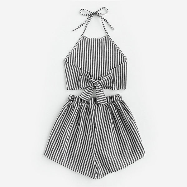 The Black and White Striped Halter Sleeveless