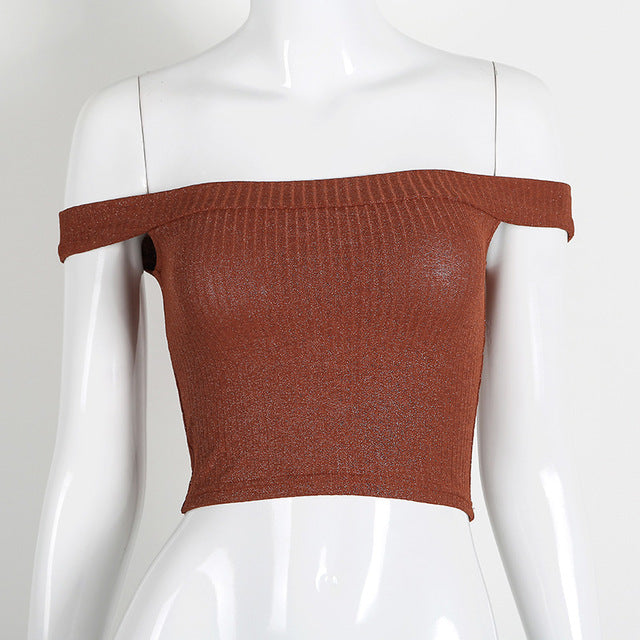 The Slash Neck t shirt women crop top
