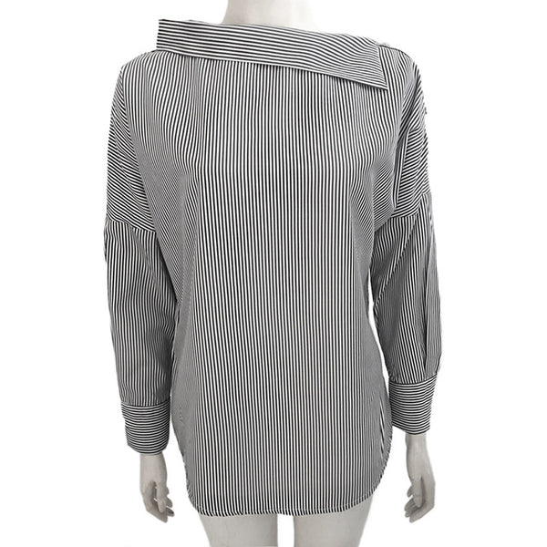 Striped Oblique Collar Shirt