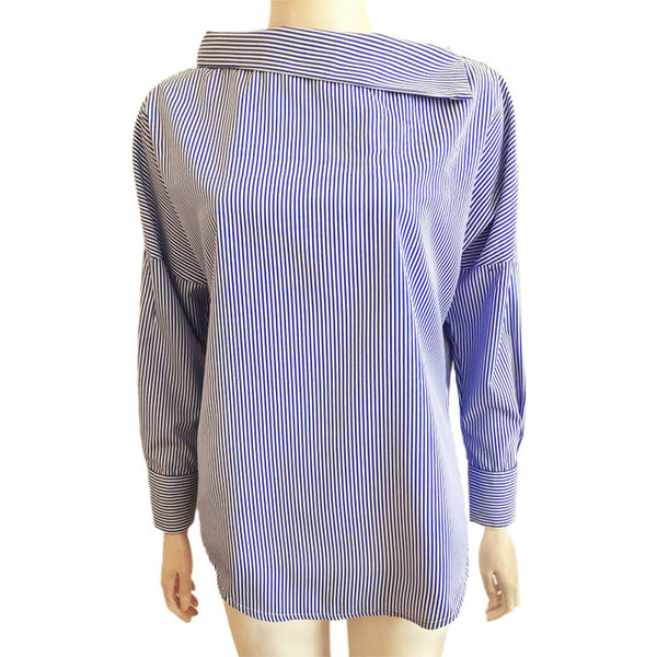 Striped Oblique Collar Shirt