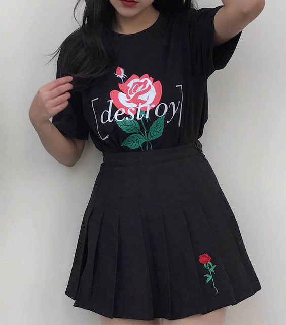 The Rose Embroidery High Waist Skirts.