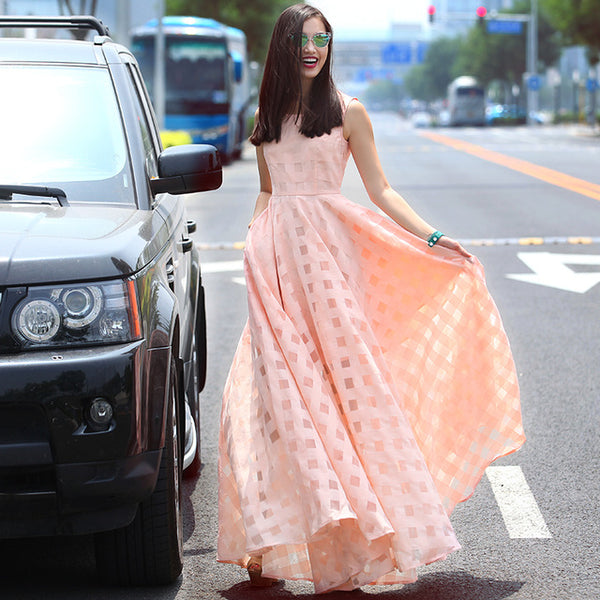 Sleeveless Organza Long Maxi Dress