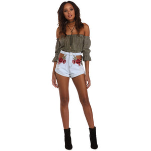 The Applique Hole Shorts Denim