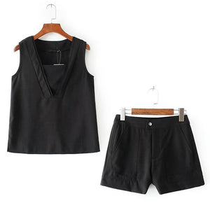 The V-Neck Blouse And Shorts
