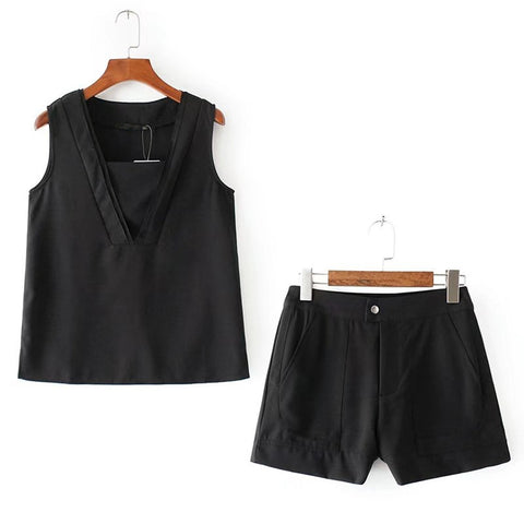 The V-Neck Blouse And Shorts