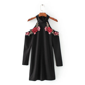 The neck black dress off shoulder