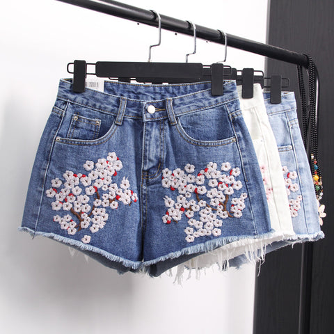 The Floral Embroidery Shorts Denim