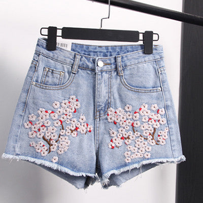 The Floral Embroidery Shorts Denim