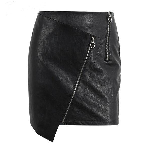 The high waist zipper leather skirt
