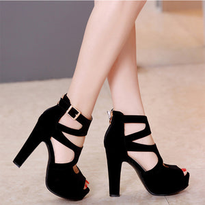 The strappy heels platform woman sandals