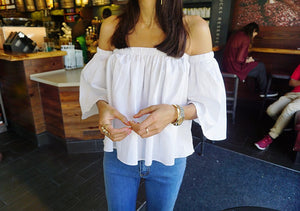 The vogue flare sleeve ruffle cropped tops