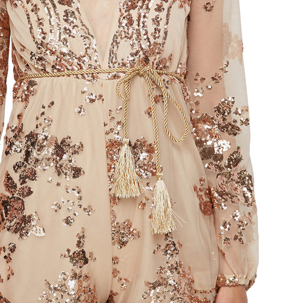 The Plunging Neck Sequin Sash Romper.
