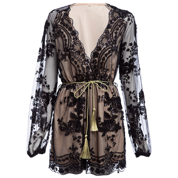 The Plunging Neck Sequin Sash Romper.