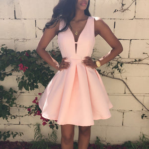 The Light Pink Plung Neck Dress.