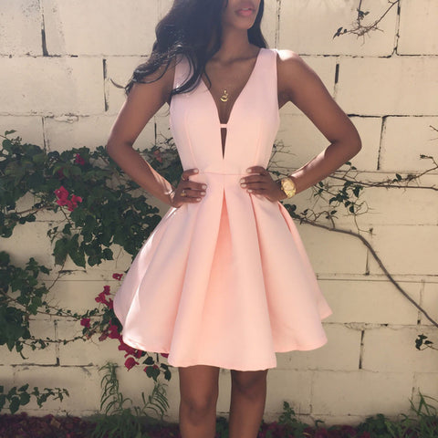 The Light Pink Plung Neck Dress.