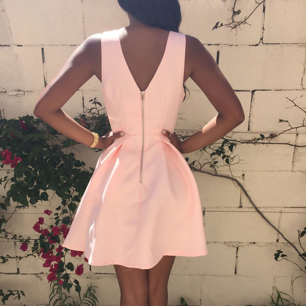 The Light Pink Plung Neck Dress.