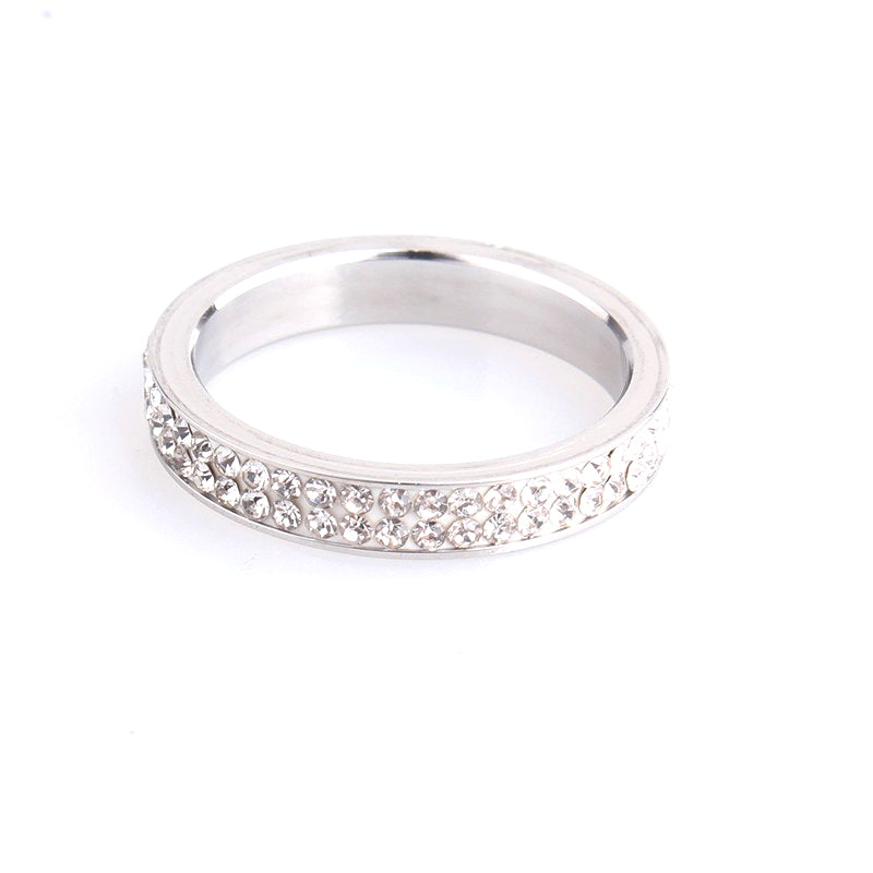 The double row crystal wedding rings