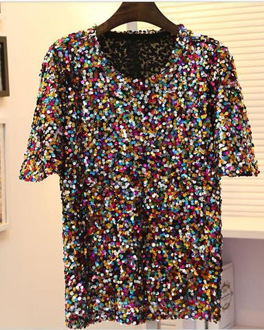 The colorful paillette butterfly shirt.