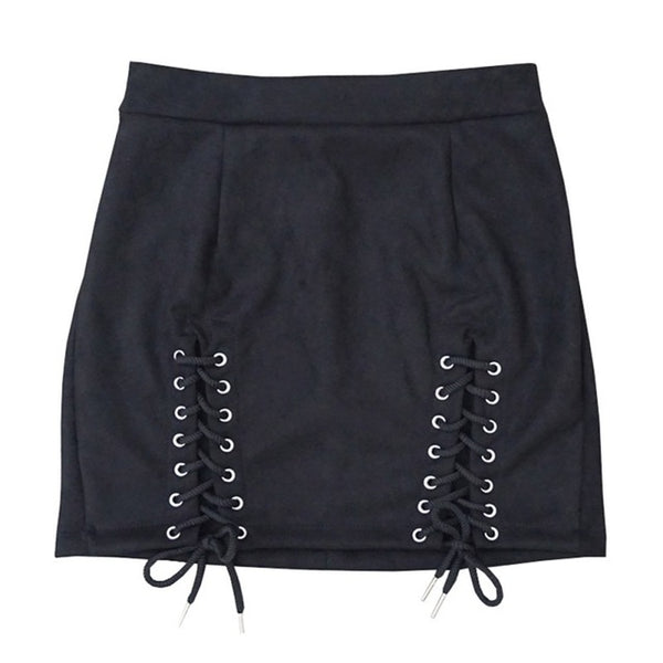 The lace up suede skirt.
