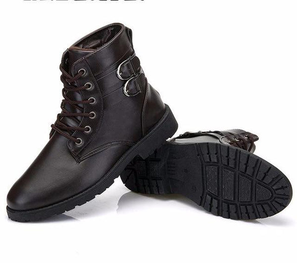 Ankle round toe solid buckle leather boots