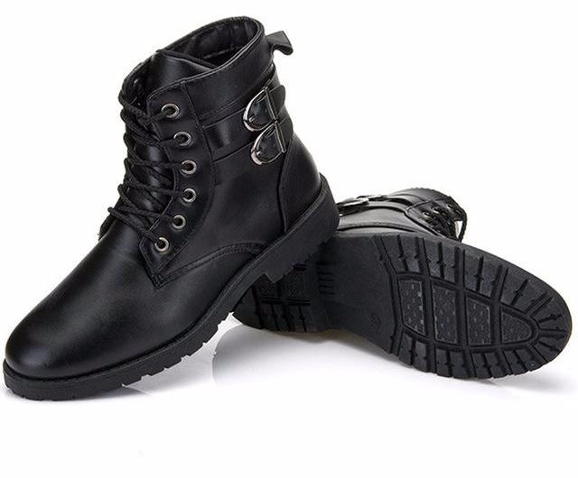 Ankle round toe solid buckle leather boots