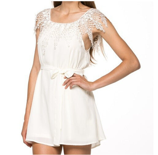 white lace collar sleeveless dresses